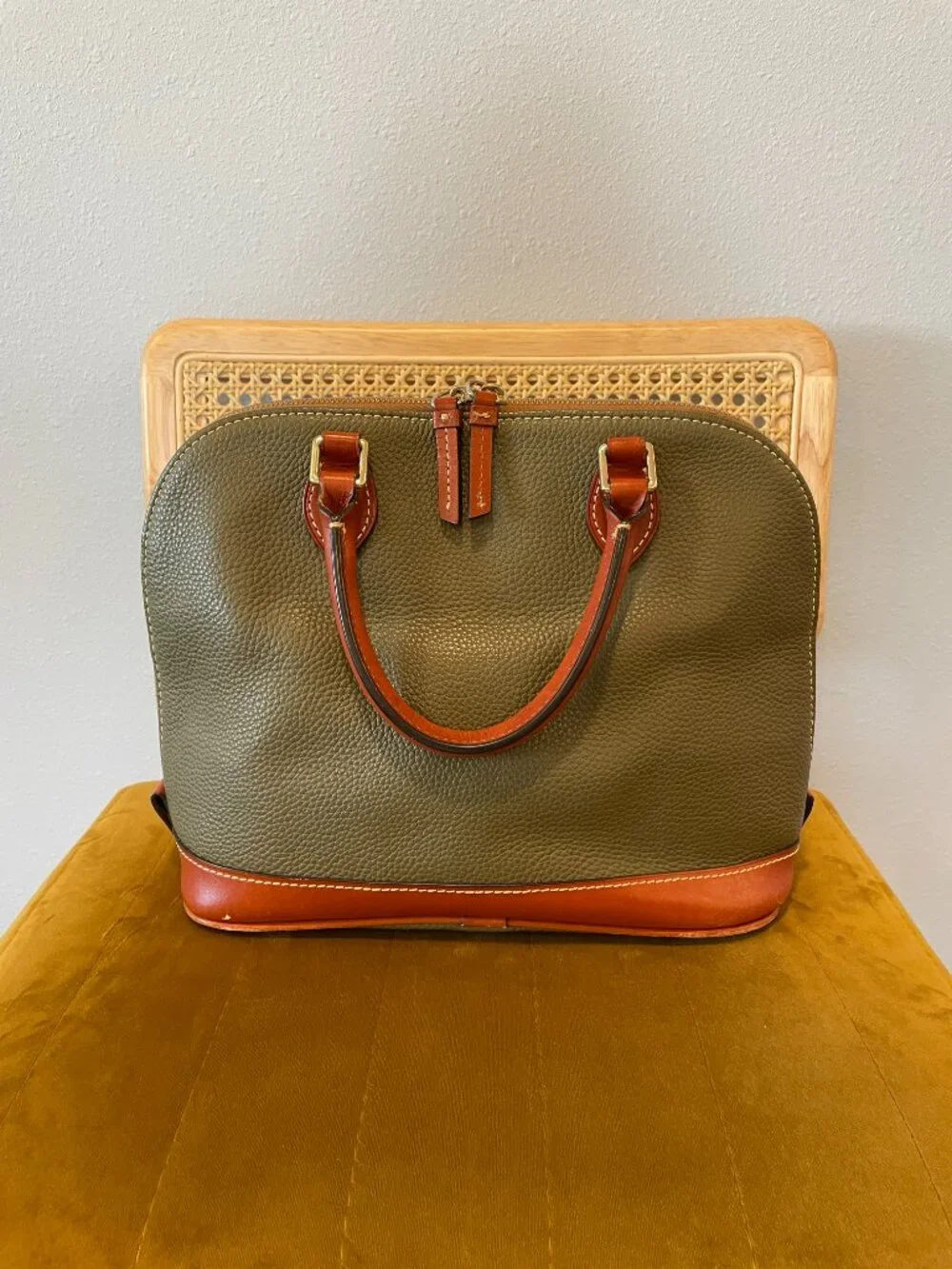 Dooney & Bourke Pebble Leather Domed Satchel Olive Green